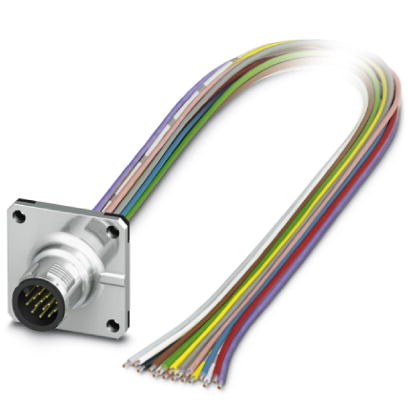Phoenix Contact M12 Receptacle; SACC-SQ-M12MS-17CON-25F/0;5; Male; 17-Pin; 17-Wire; A - Standard Key; Front Mount; 0.5m Lead Wire